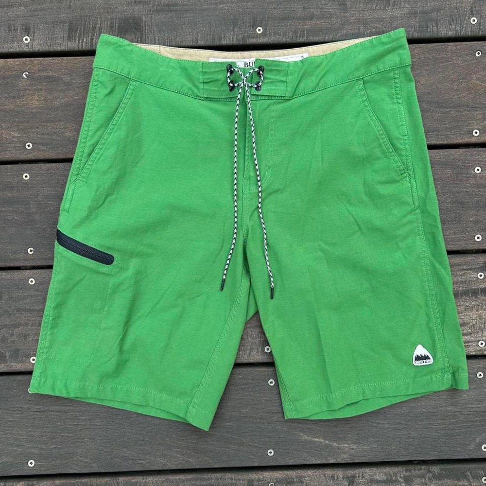 Green Burton Moxie Board Shorts w/ Tie Front and Logo Designs